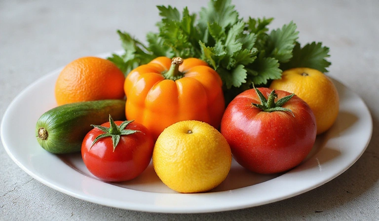 Różnorodność warzyw i owoców na talerzu